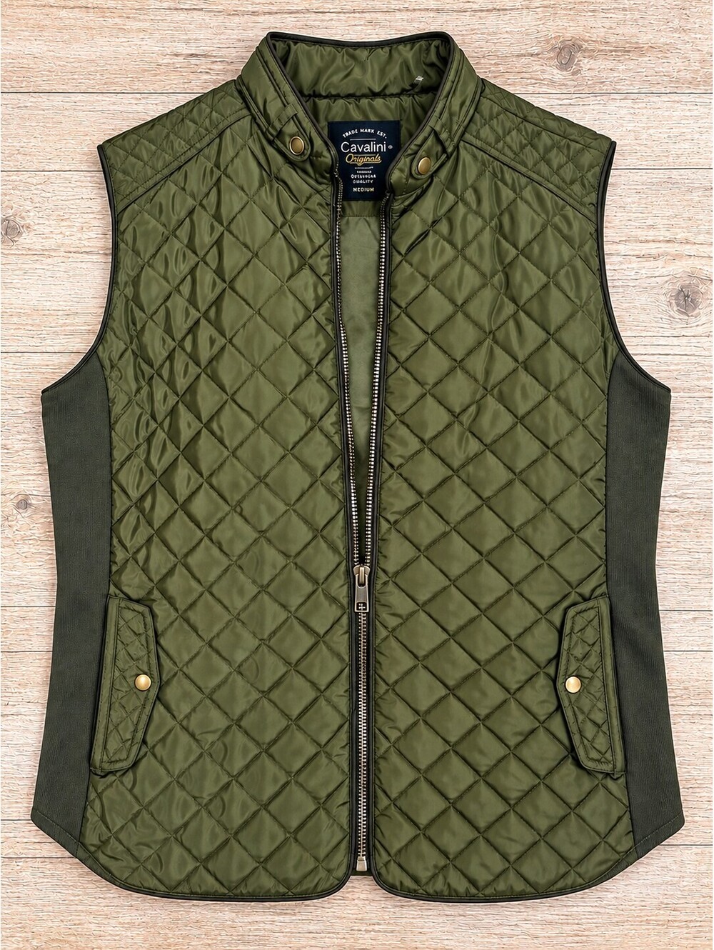 Cavalini Originals Women’s 1X Olive Green Quilted Vest Full Zip Snap Pockets